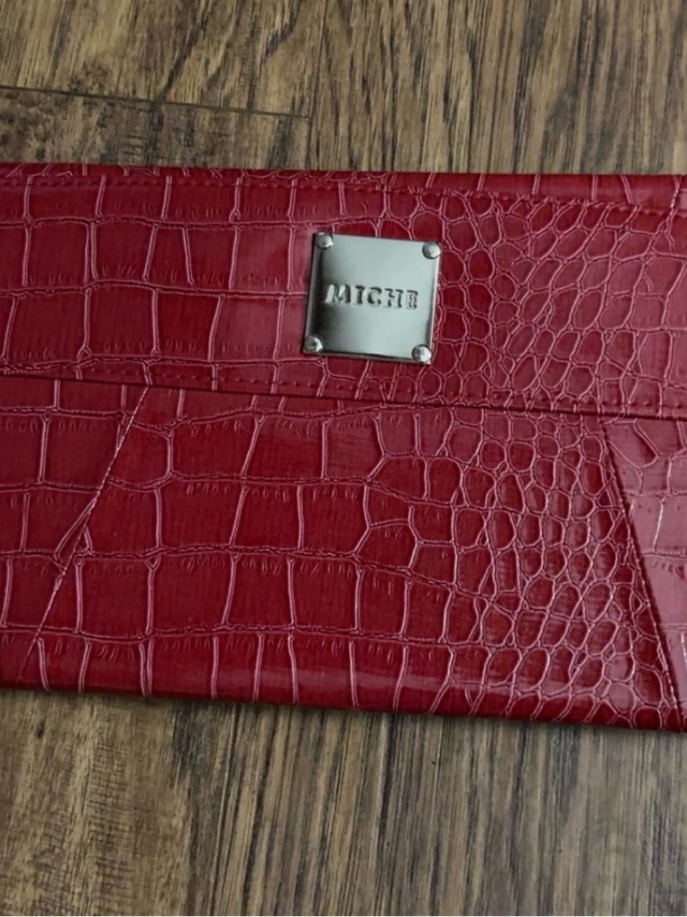 Miche Croc-Embossed Red Clutch with Silver Plate